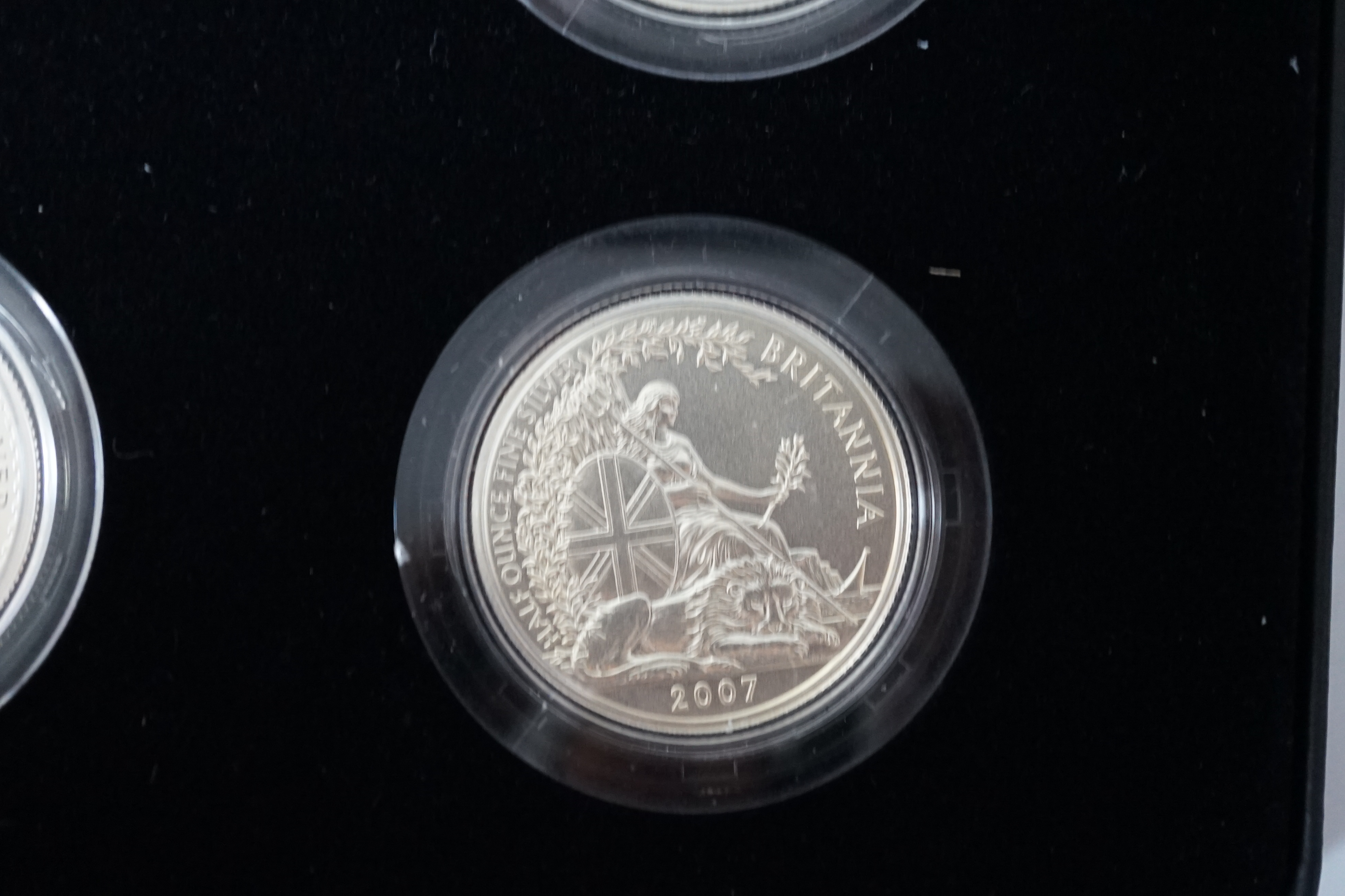 Elizabeth II proof coins, 2007 Britannia 20th Anniversary silver proof one pound collection, cased with certificate